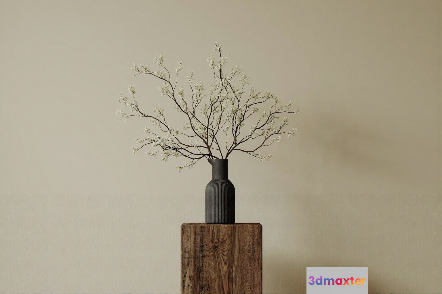 A Black Vase With White Flowers 3D Model - 6625 - CORONA Render