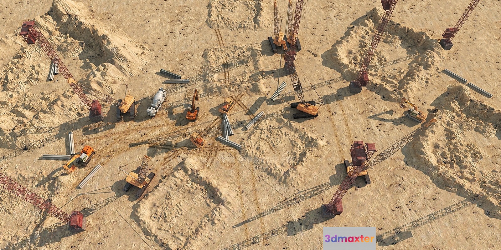 Construction Site With Heavy Machinery 3D Model - 14061 - VRAY Render