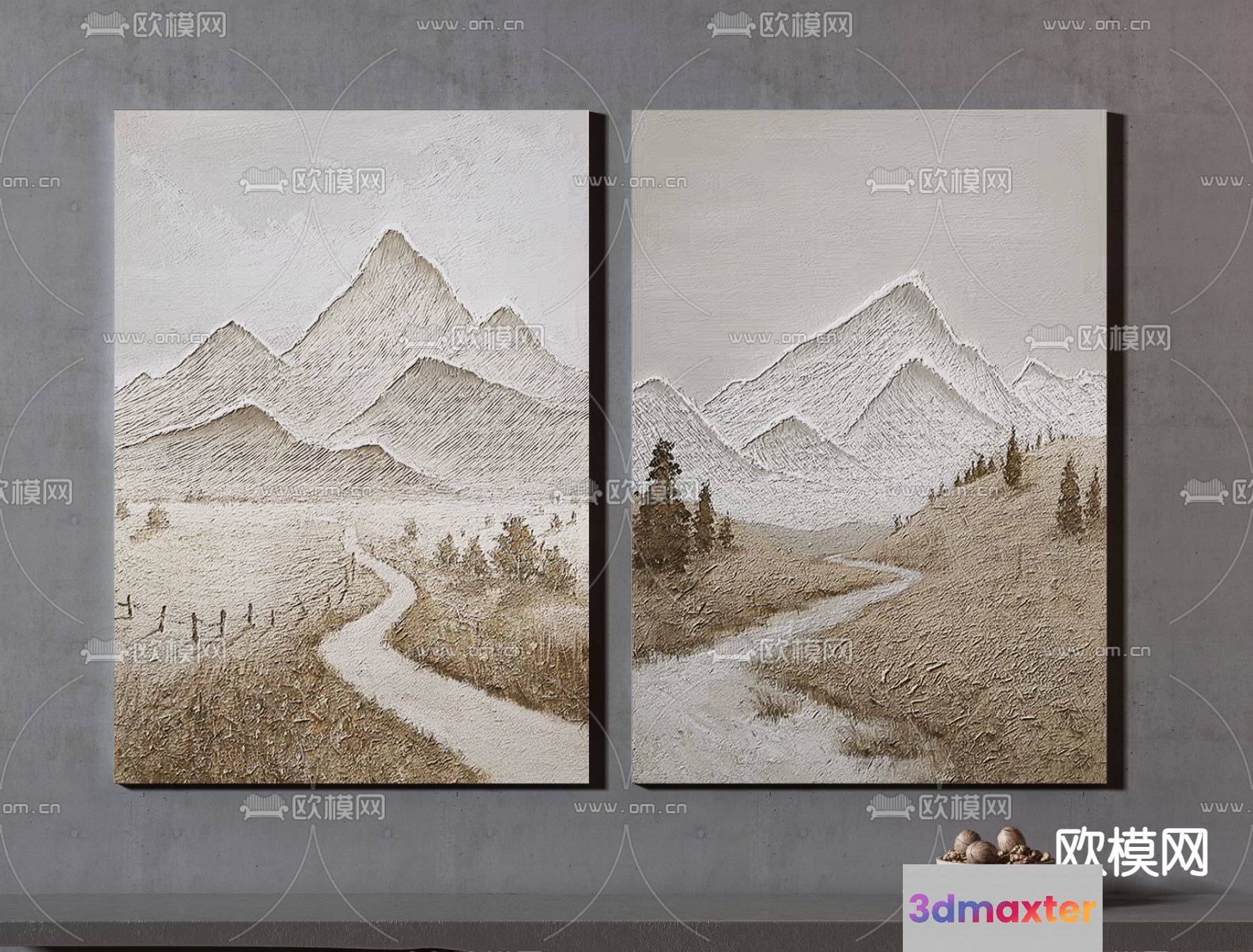 A Pair Of Landscape Paintings 3D Model - 11414 - VRAY Render