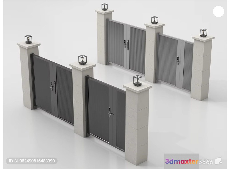 A White Fence With Gray Doors 3D Model - 9120 - VRAY Render