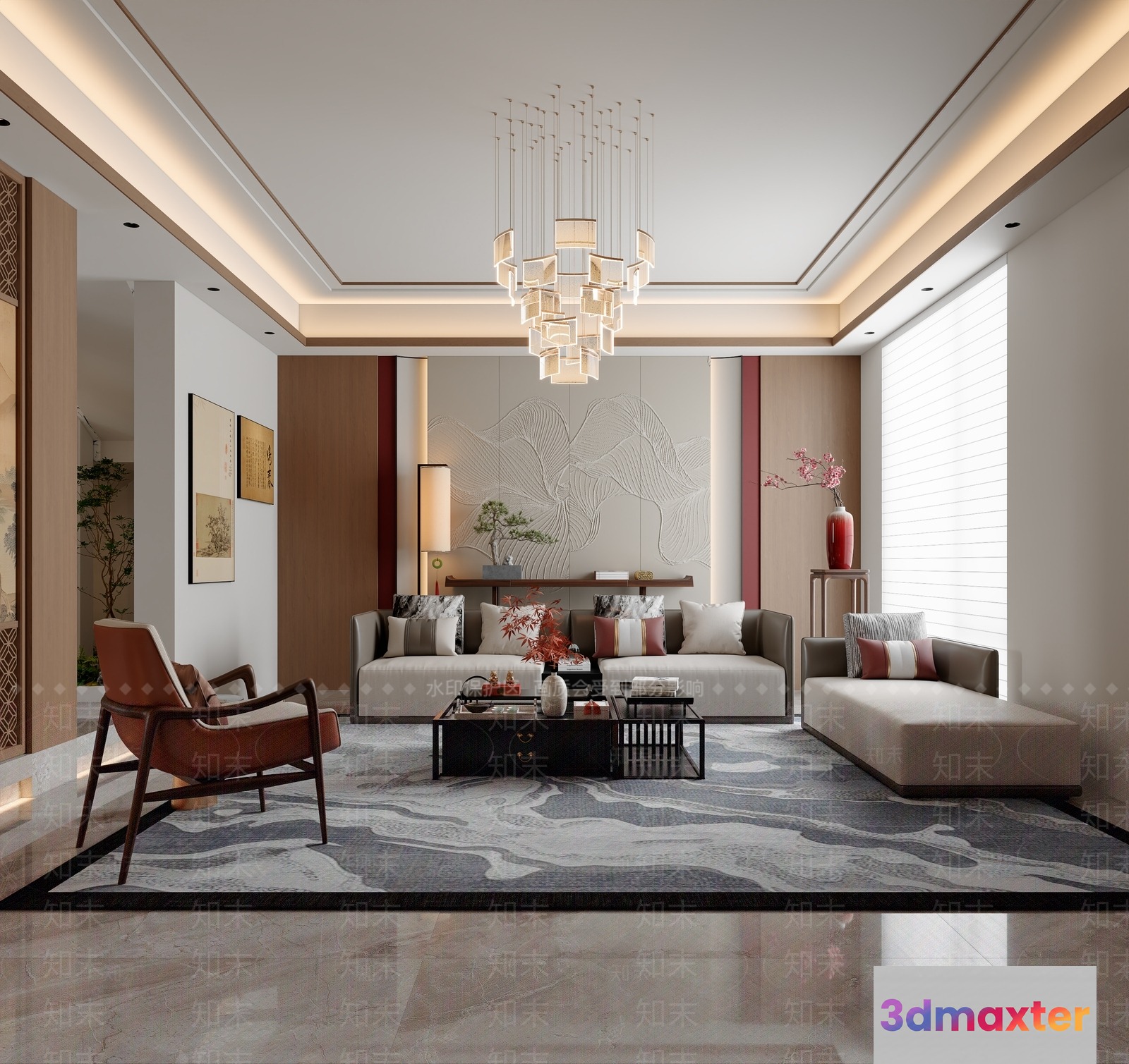 Modern Living Room 3D Model - 6883 - VRAY Render