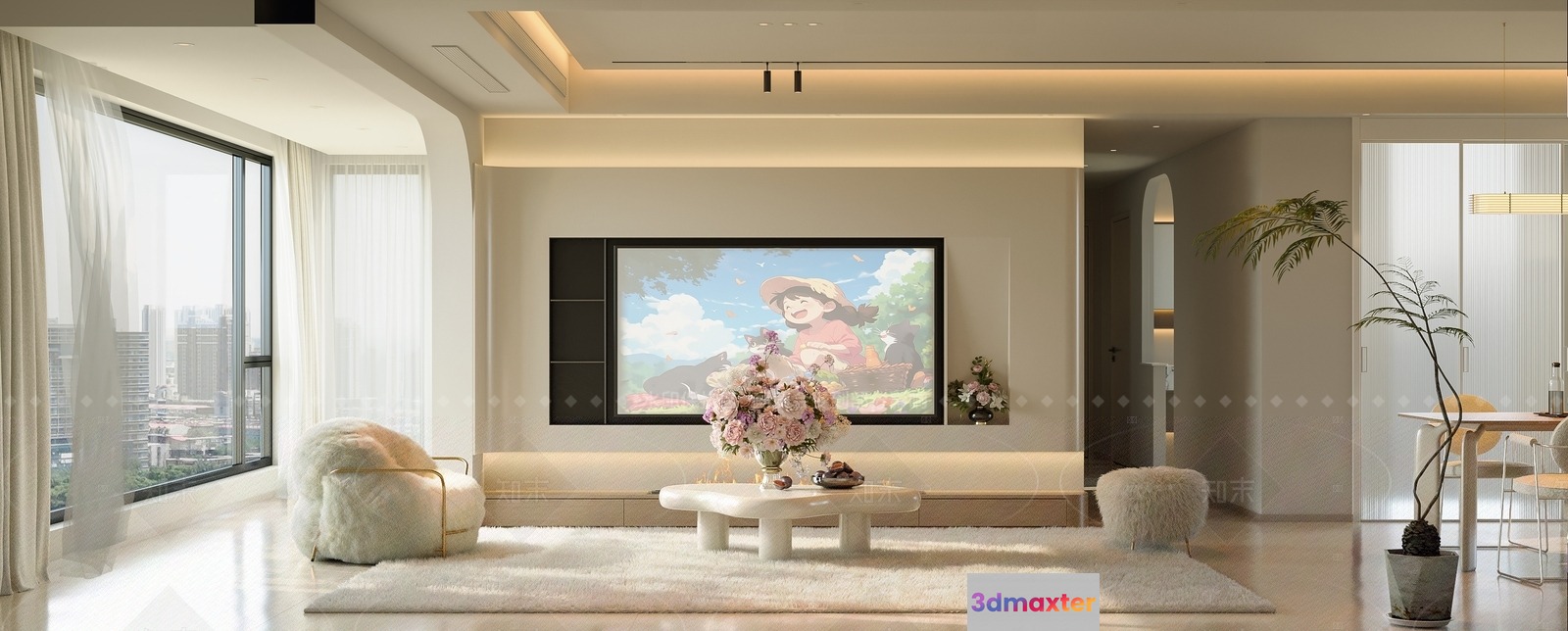 Cozy Modern Living Room 3D Model - 13046 - VRAY Render