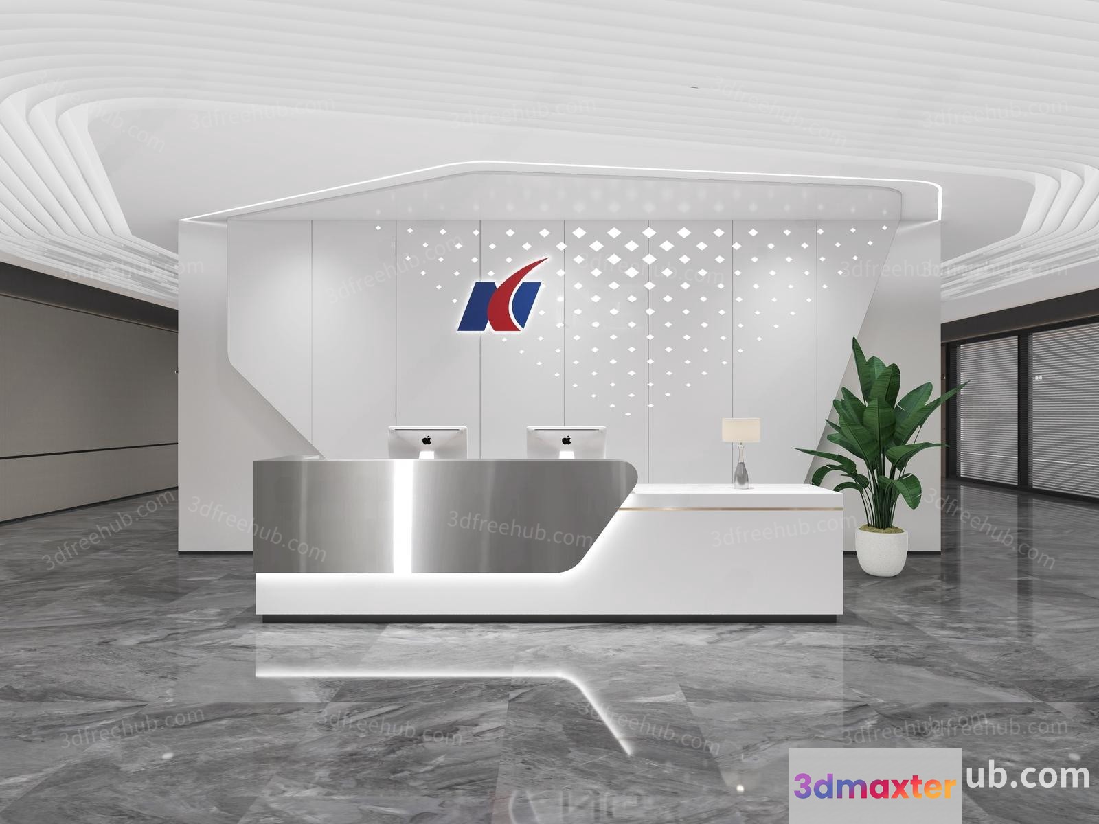 Modern Office Reception Desk 3D Model - 20571 - VRAY Render
