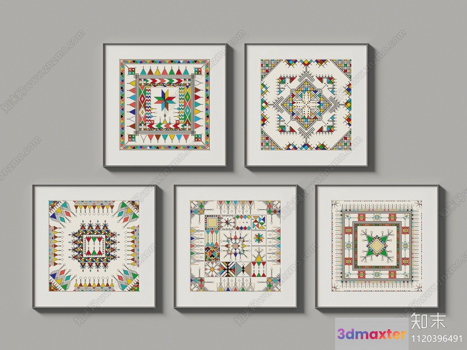 Five Framed Geometric Designs 3D Model - 10672 - CORONA Render