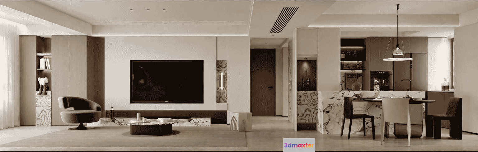 Modern Living Room 3D Model - 17575 - VRAY Render