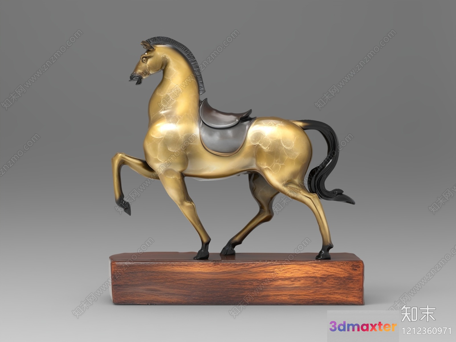 A Golden Horse Statue 3D Model - 10618 - VRAY Render
