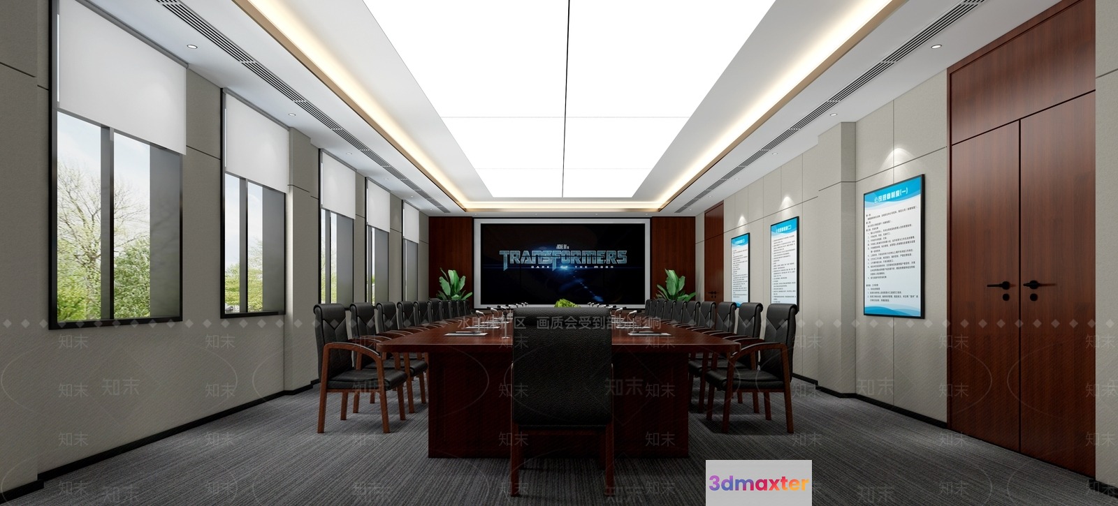A Conference Room With A Large Table And Chairs 3D Model - 16451 - VRAY Render