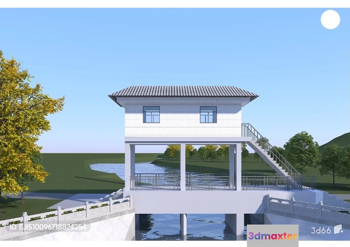 The Main Subject Is A White Building With A Tiled Roof 3D Model - 6681 - VRAY Render