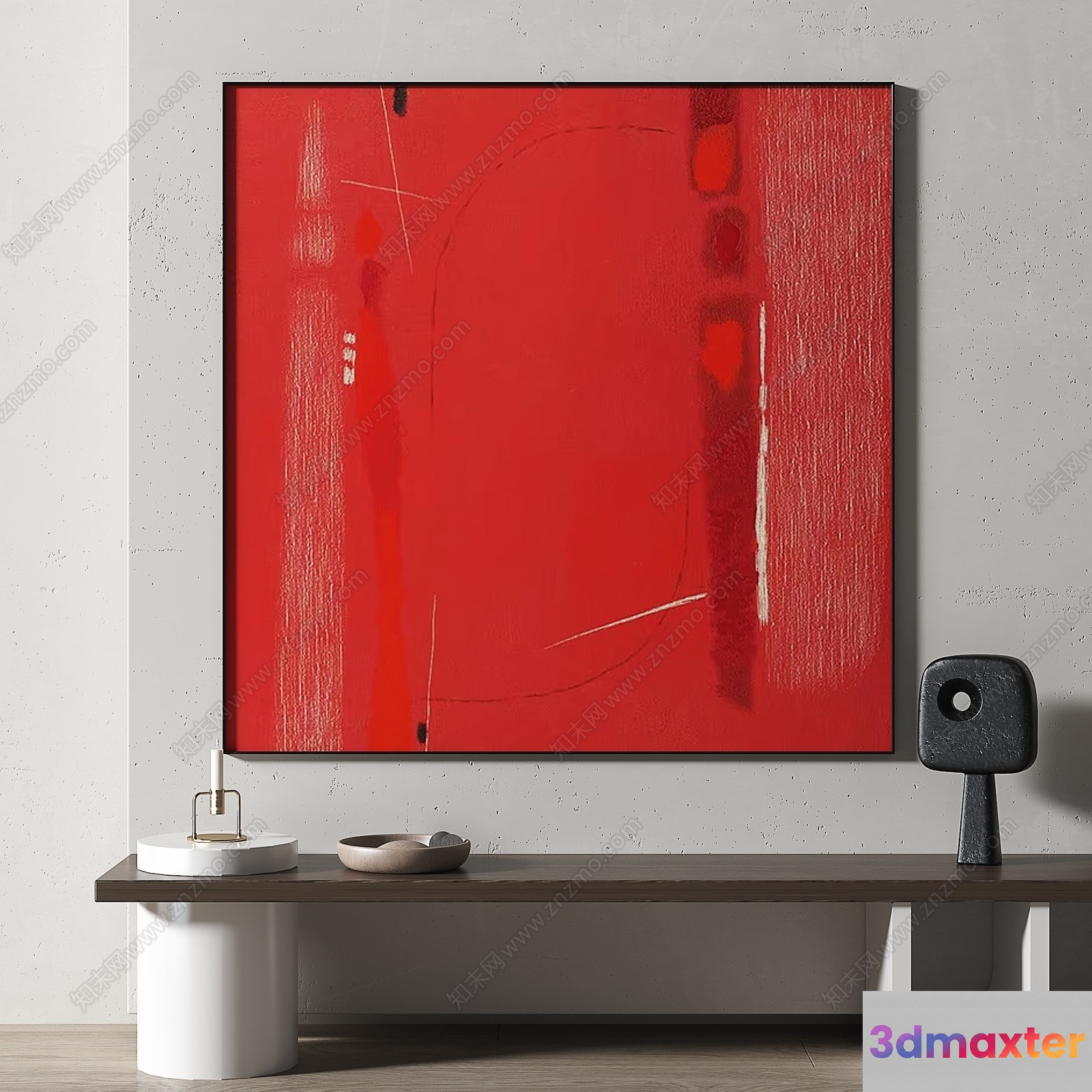 Modern Red Artwork 3D Model - 9202 - VRAY Render