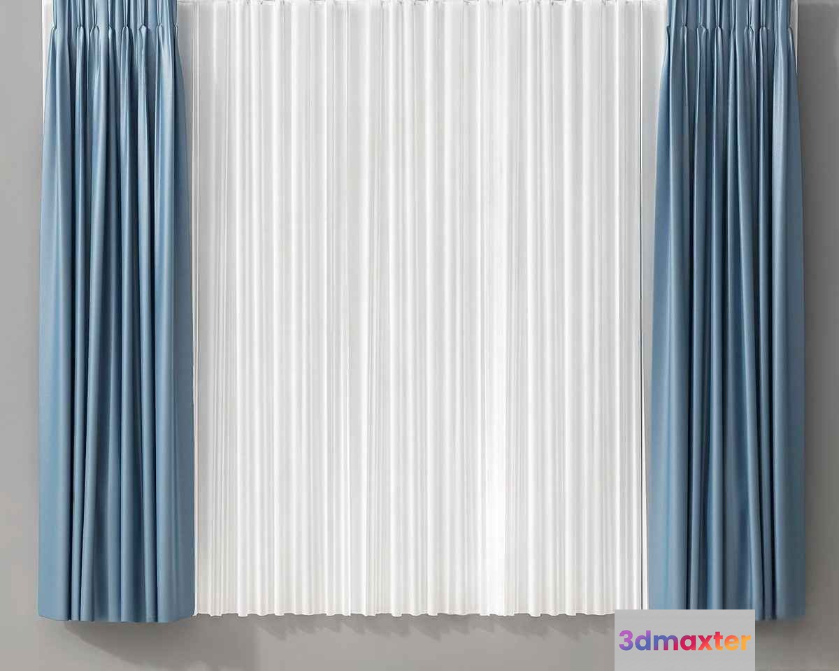 Blue And White Curtains 3D Model - 11561 - VRAY Render