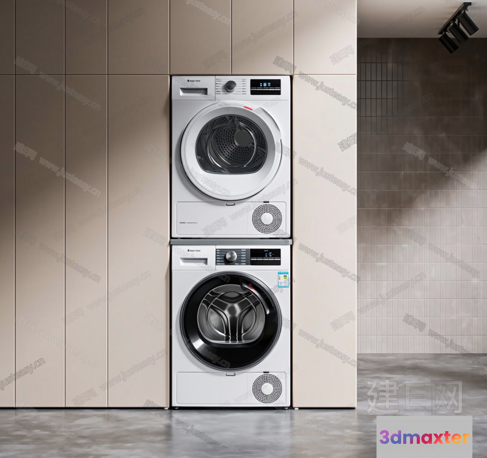 Modern Stackable Washer And Dryer 3D Model - 3758 - VRAY Render