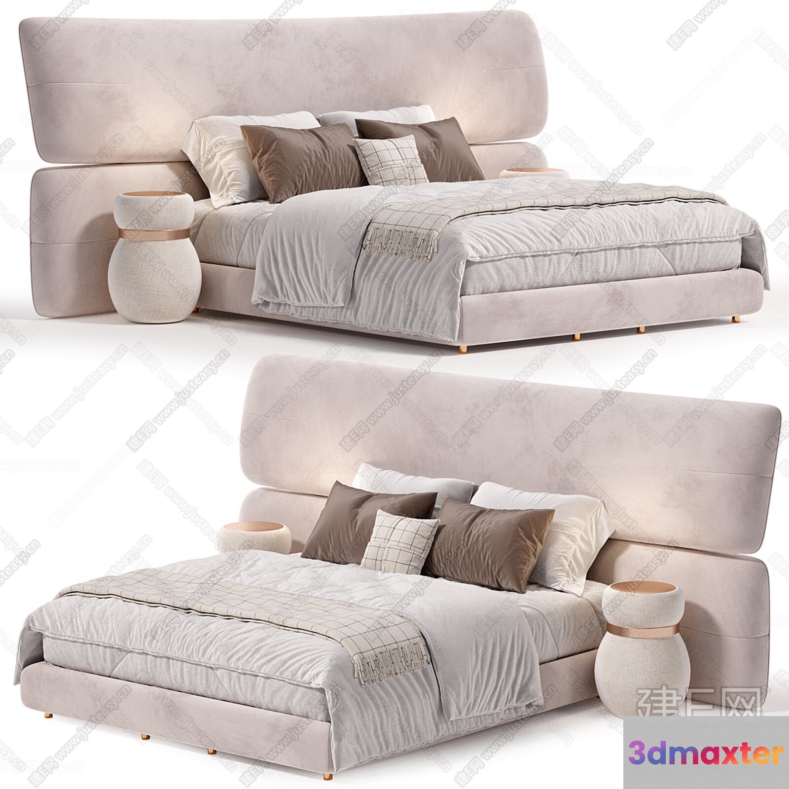 Cozy Beige Bed 3D Model - 7948 - CORONA Render