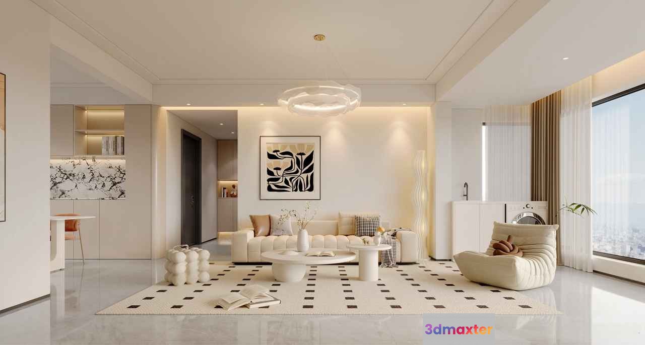 Modern Living Room 3D Model - 7861 - VRAY Render