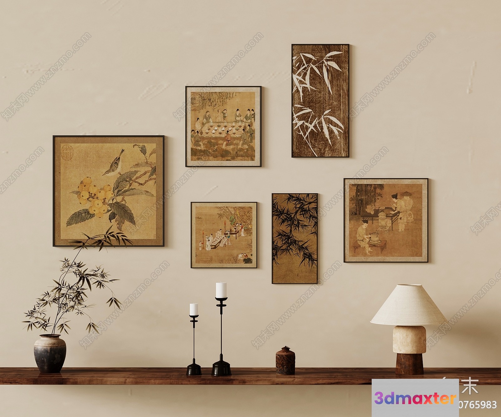 Modern Asian Decor 3D Model - 12477 - VRAY Render