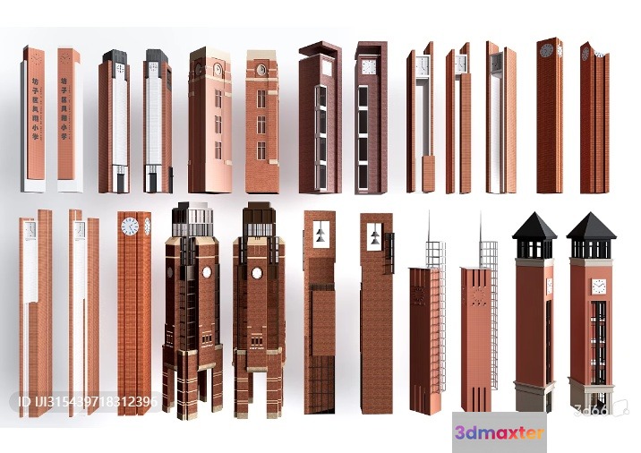 The Main Subject Is A Collection Of Tall Red Buildings 3D Model - 710 - VRAY Render