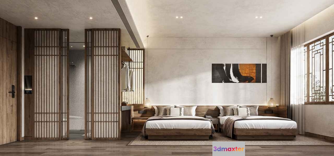 Modern Hotel Room 3D Model - 9689 - VRAY Render