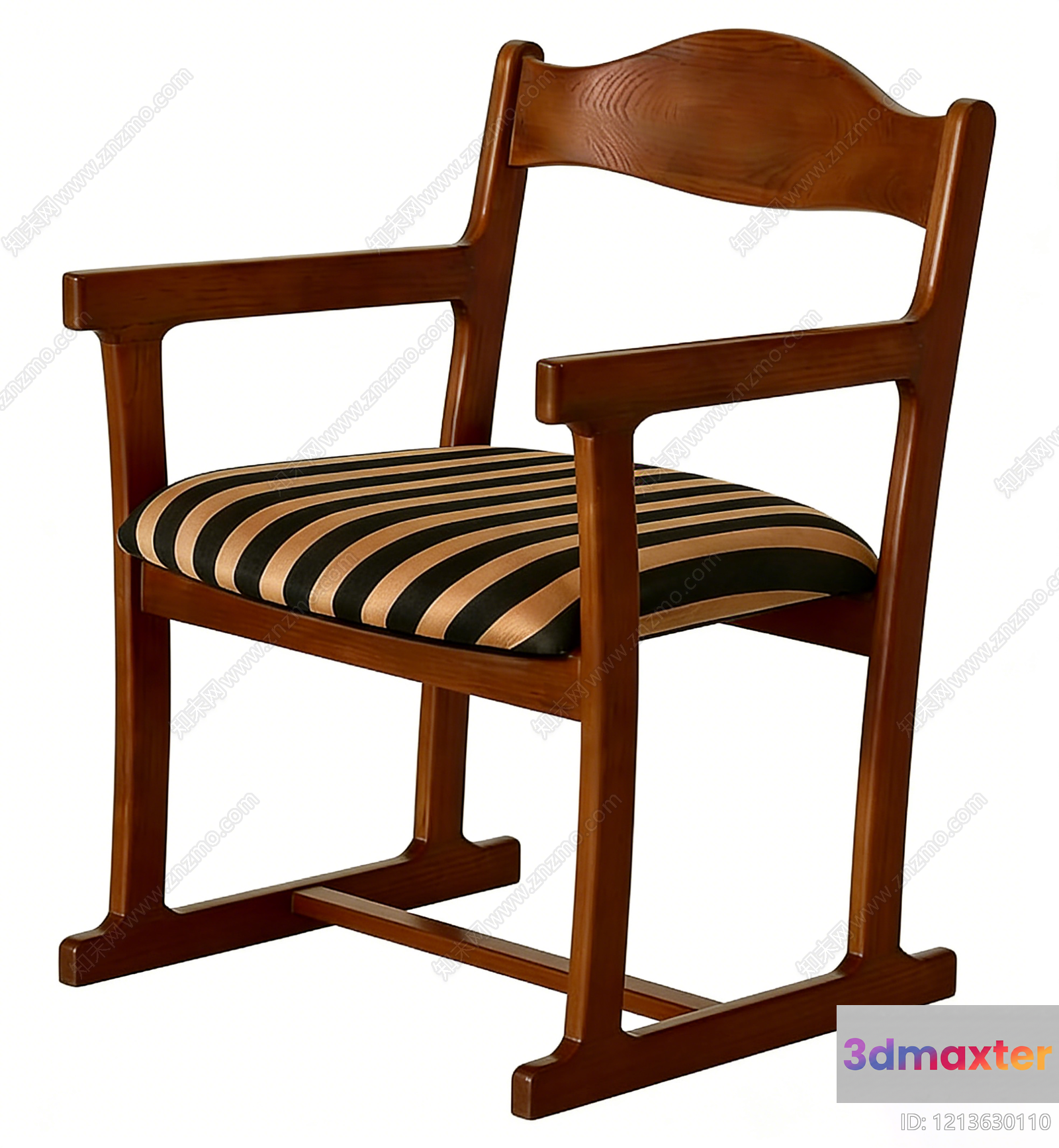 Wooden Armchair With Striped Seat 3D Model - 22101 - VRAY Render