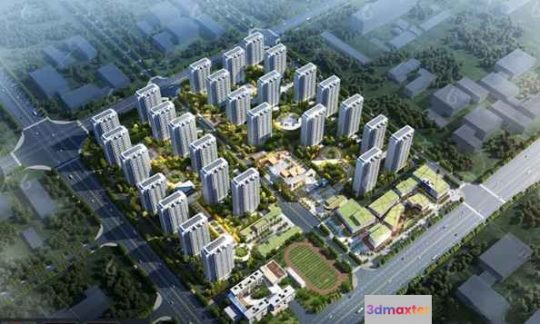 Aerial View Of A Cityscape 3D Model - 9281 - VRAY Render