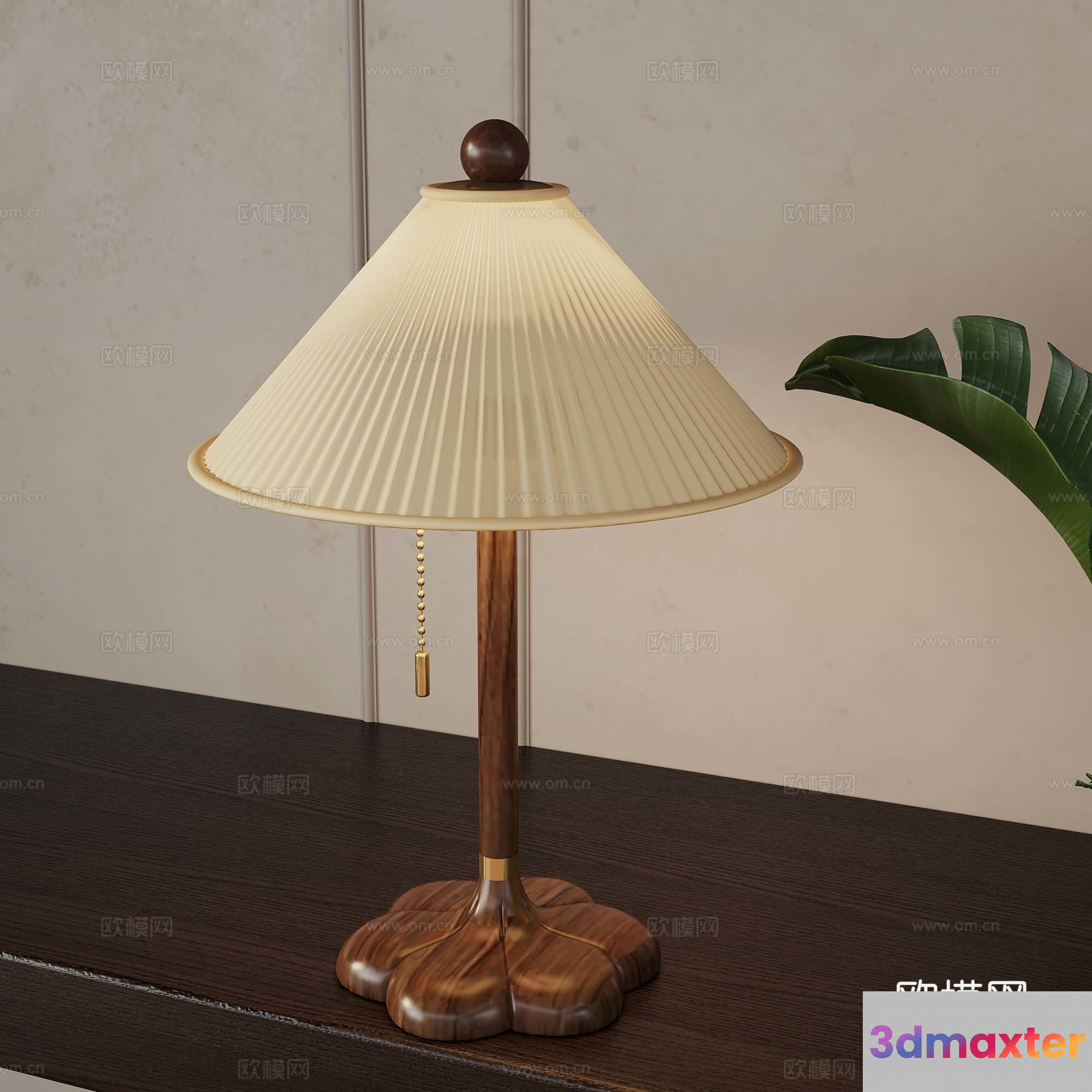 A Table Lamp With A Pleated Shade 3D Model - 3931 - VRAY Render