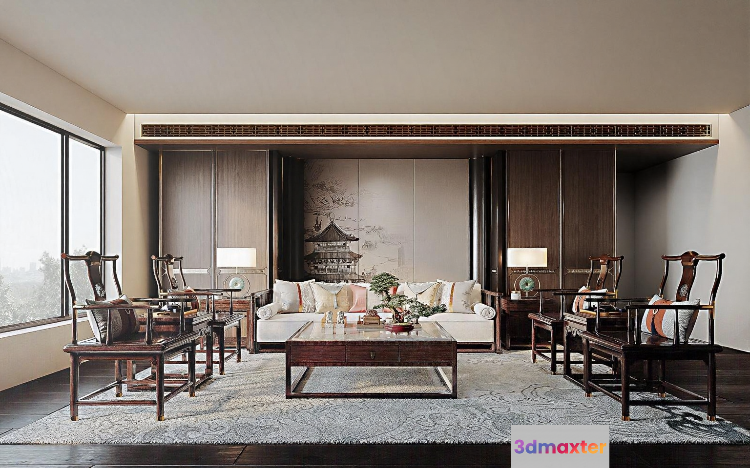 Modern Asian-Inspired Living Room 3D Model - 1992 - VRAY Render