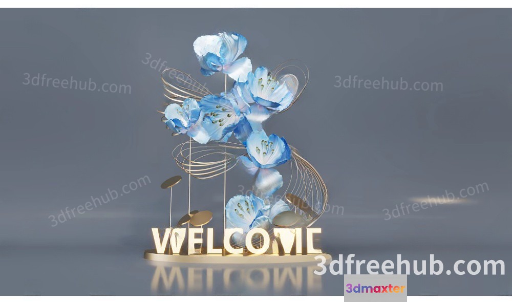 Welcome Sign With Flowers 3D Model - 22625 - VRAY Render