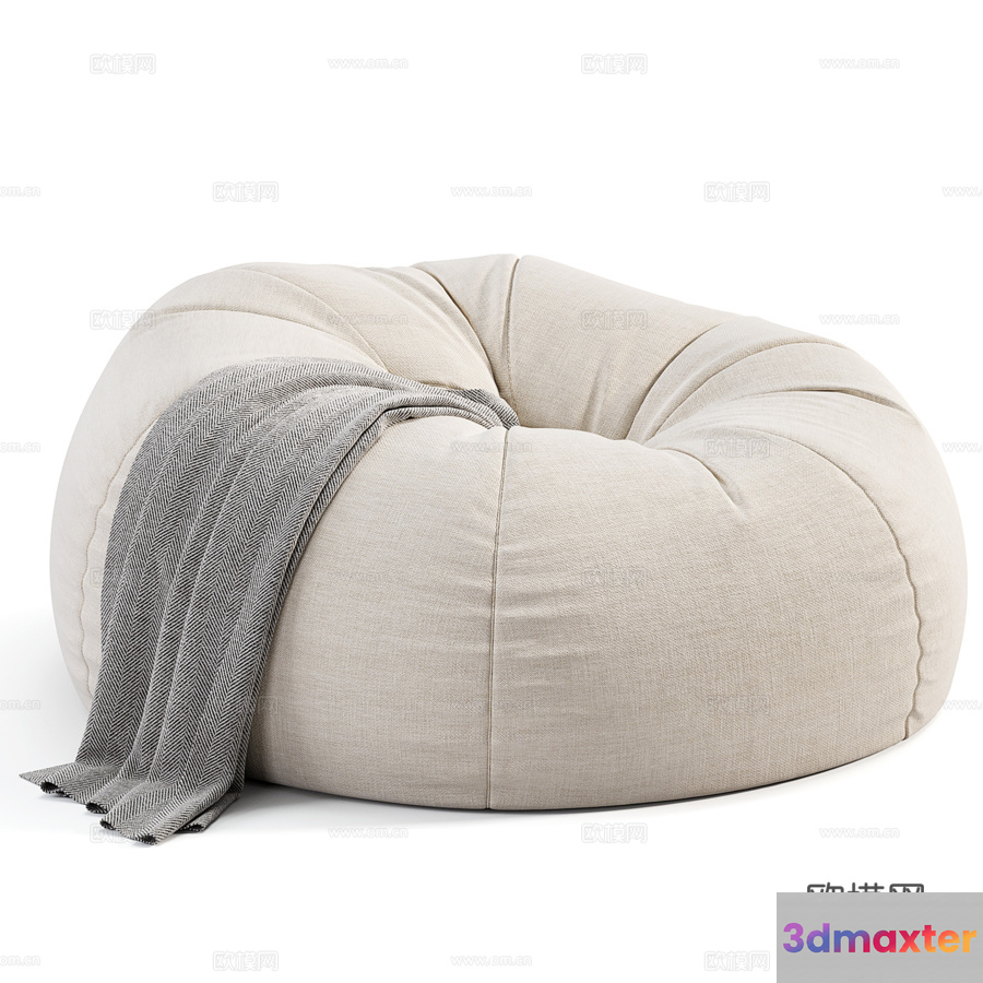 A Round Beige Bean Bag Chair 3D Model - 12193 - VRAY Render