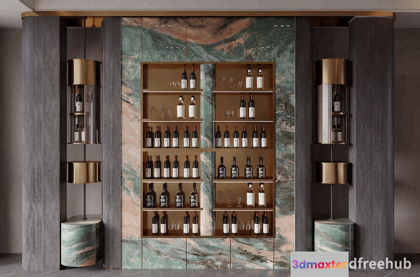 A Bar With Shelves Of Wine Bottles 3D Model - 22947 - VRAY Render