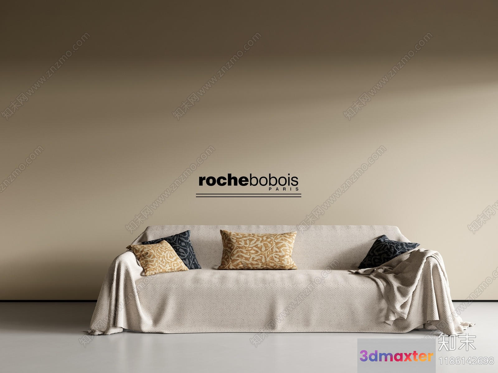 A Modern Sofa With Throw Pillows 3D Model - 2600 - VRAY Render
