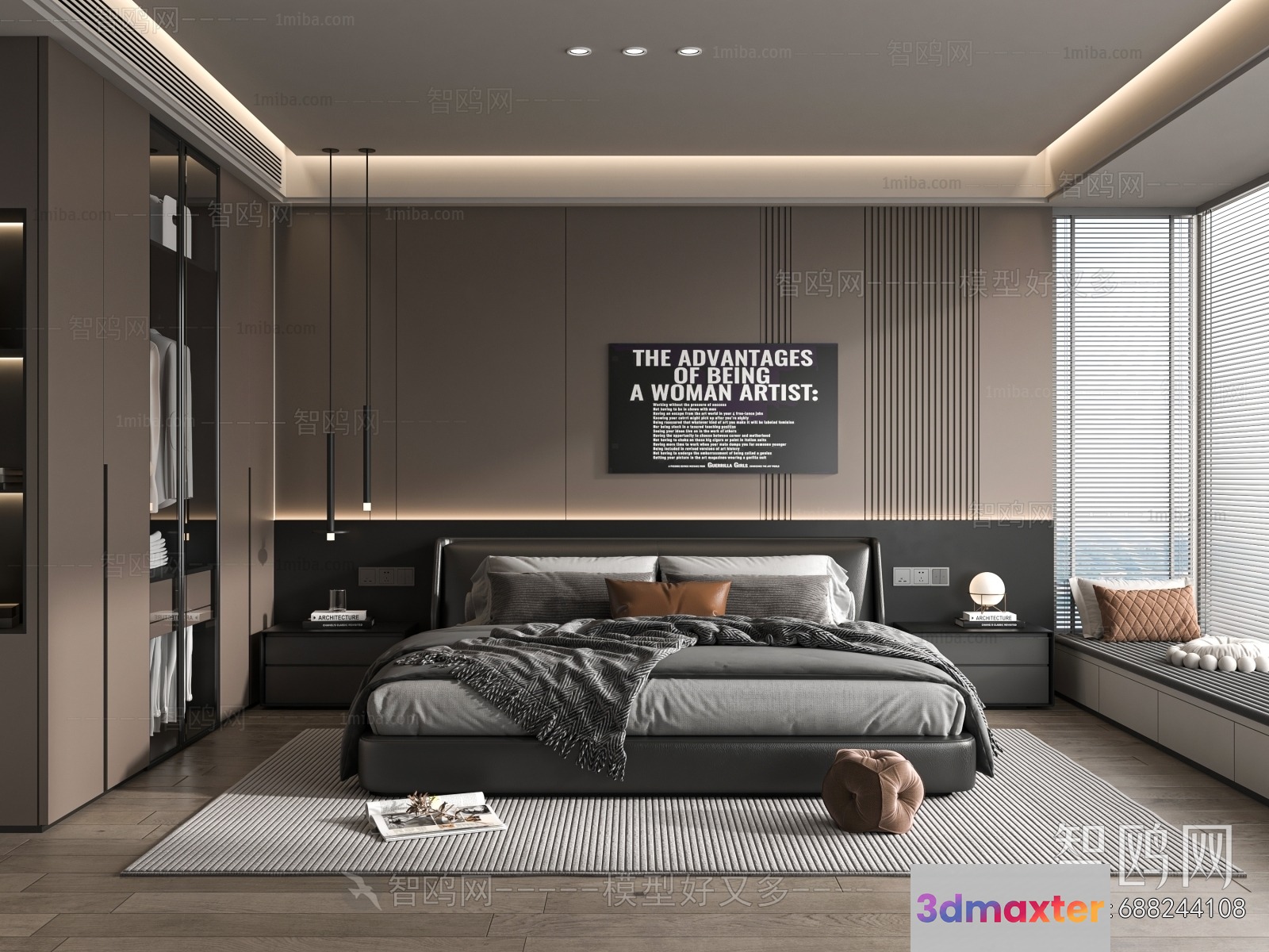 Modern Cozy Bedroom 3D Model - 15943 - VRAY Render