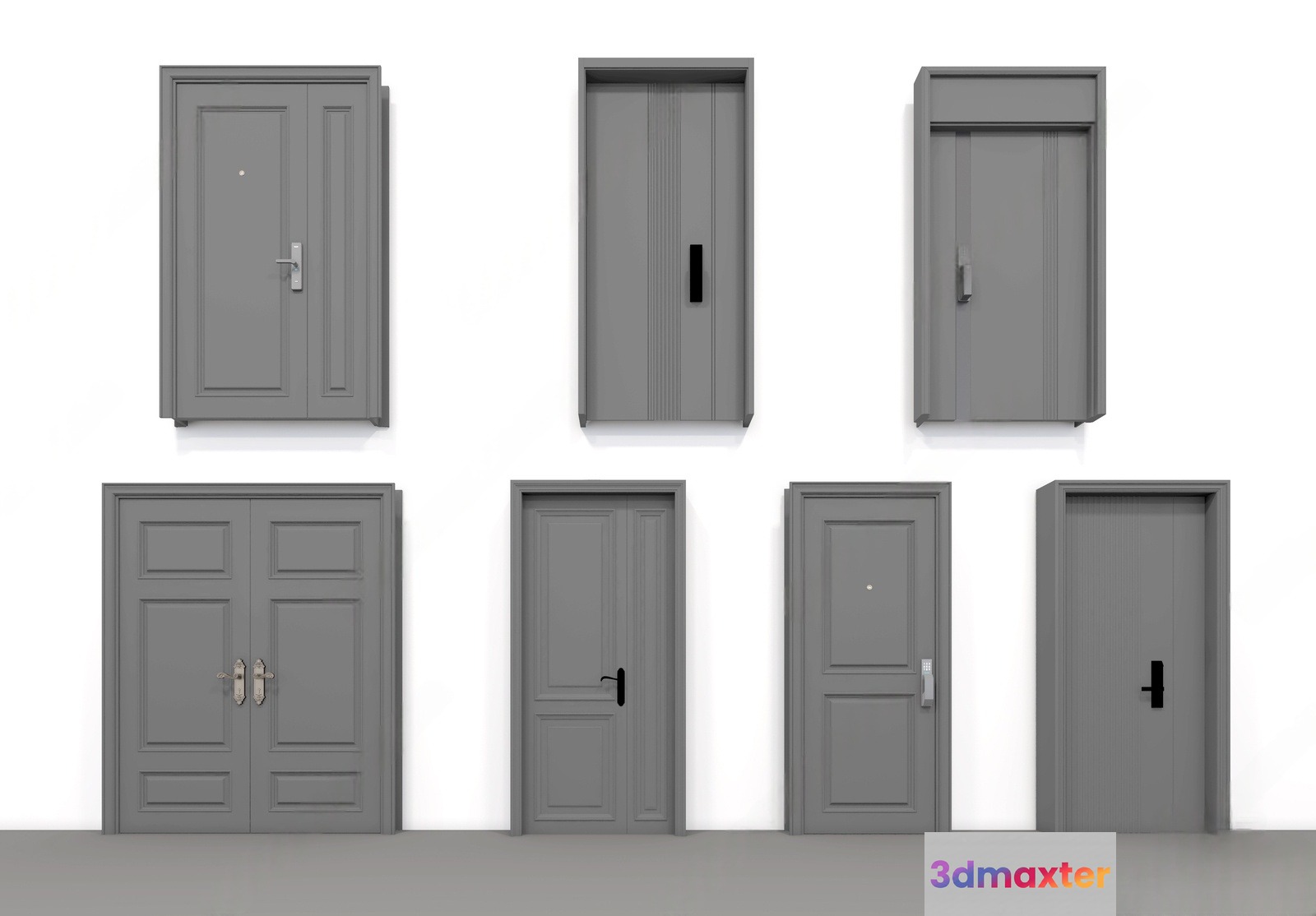 Grey Metal Doors 3D Model - 7241 - VRAY Render