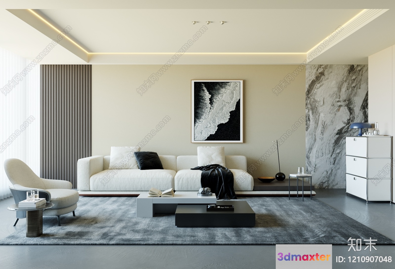 Modern Living Room 3D Model - 1693 - VRAY Render