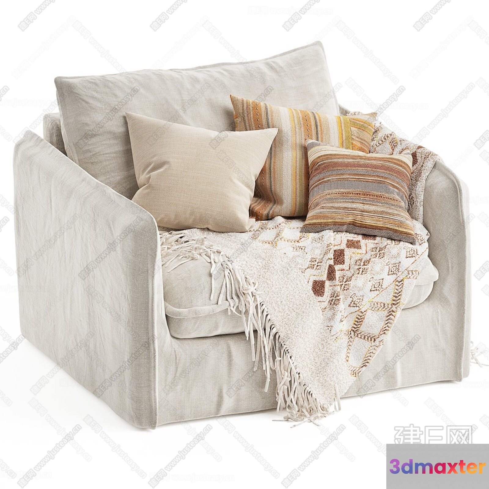 Cozy Light-Colored Sofa 3D Model - 10683 - CORONA Render