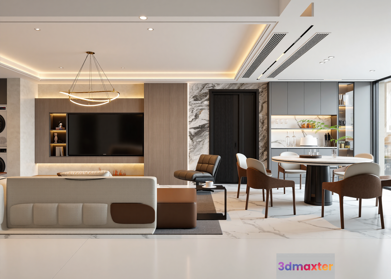 Modern Living Room 3D Model - 23159 - VRAY Render