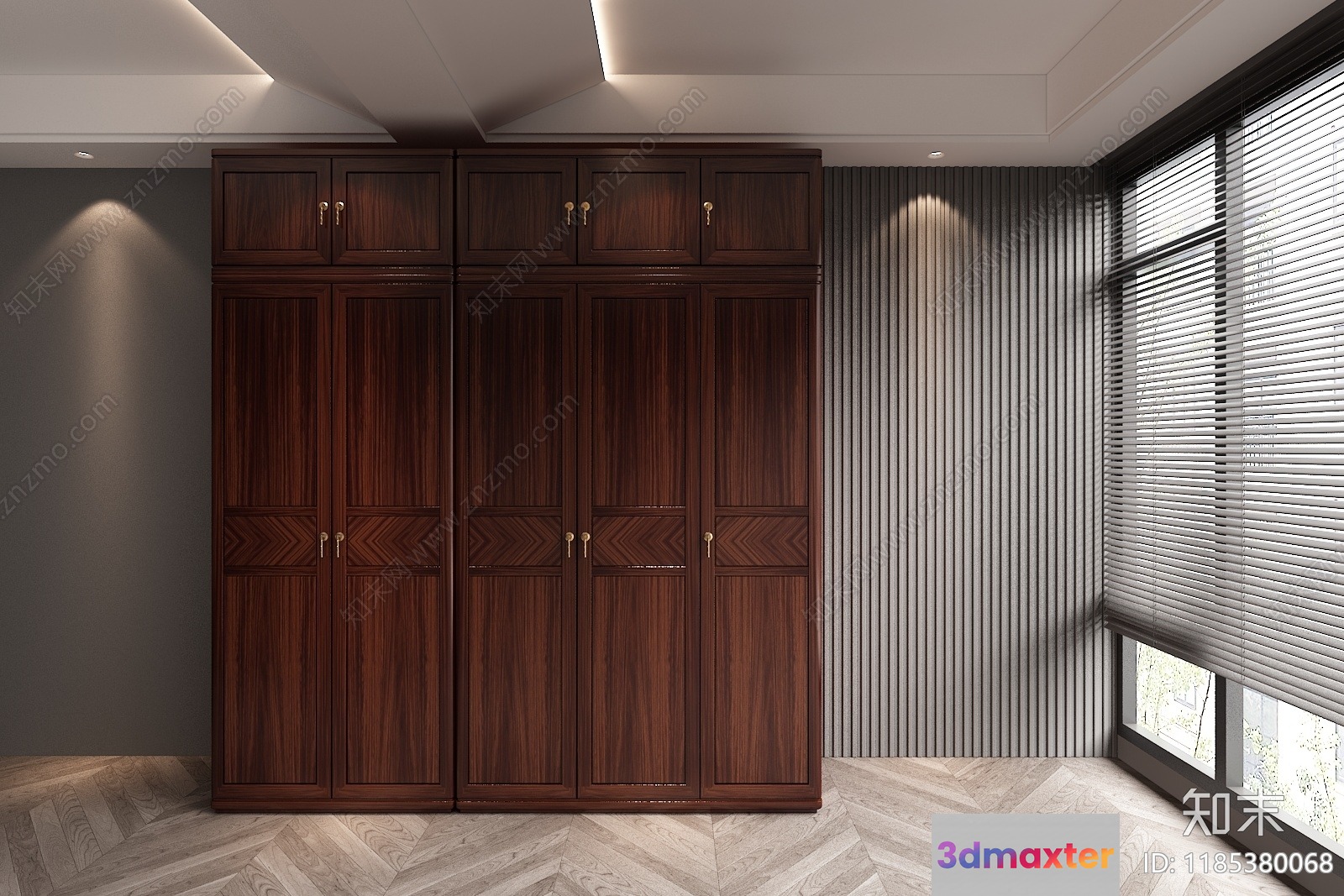 A Large Wooden Cabinet In A Room 3D Model - 7054 - VRAY Render