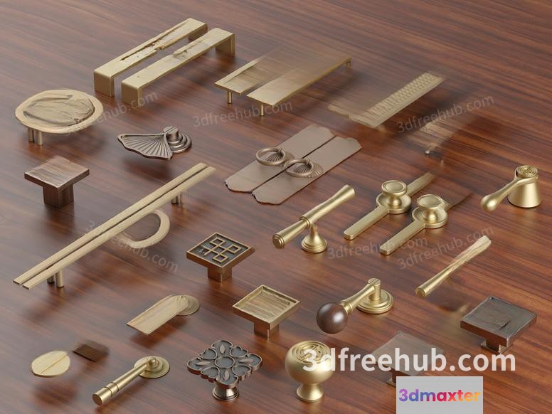 Gold Cabinet Knobs 3D Model - 20591 - VRAY Render