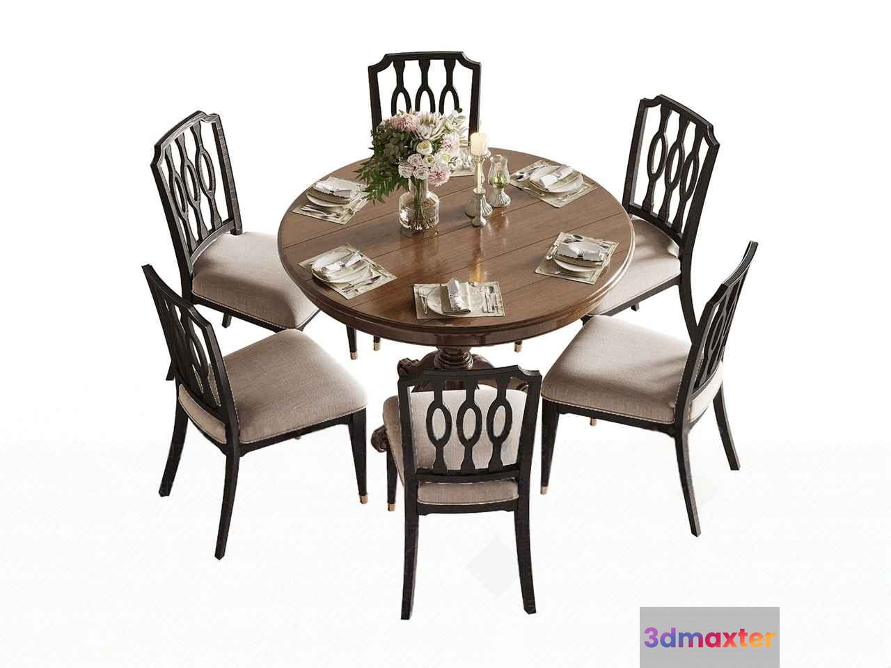 A Round Dining Table With Six Chairs 3D Model - 431 - VRAY Render