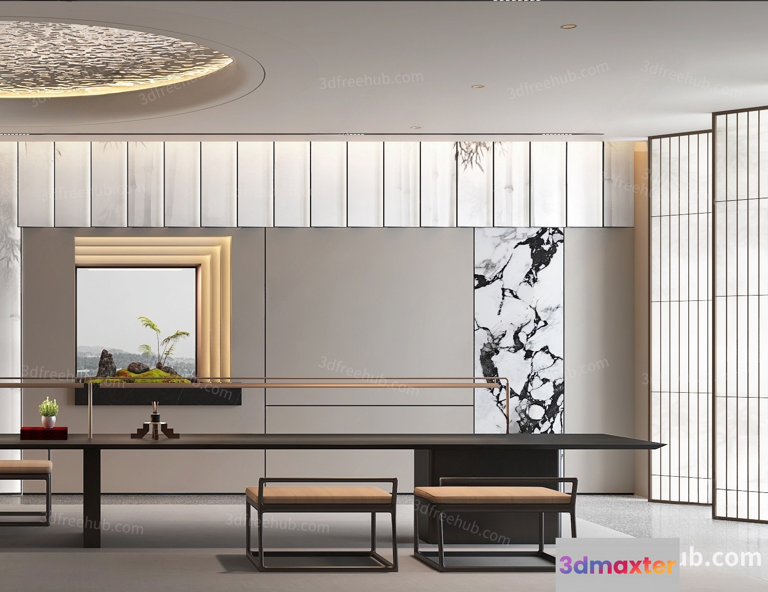 Modern Minimalist Dining Room 3D Model - 19623 - VRAY Render