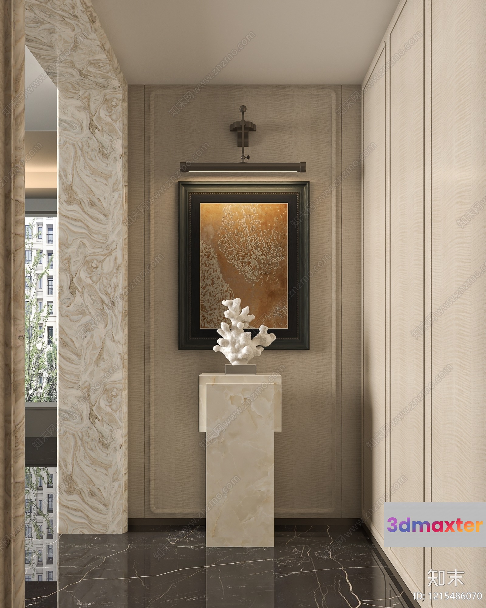 A Decorative Wall In A Hallway 3D Model - 16999 - VRAY Render