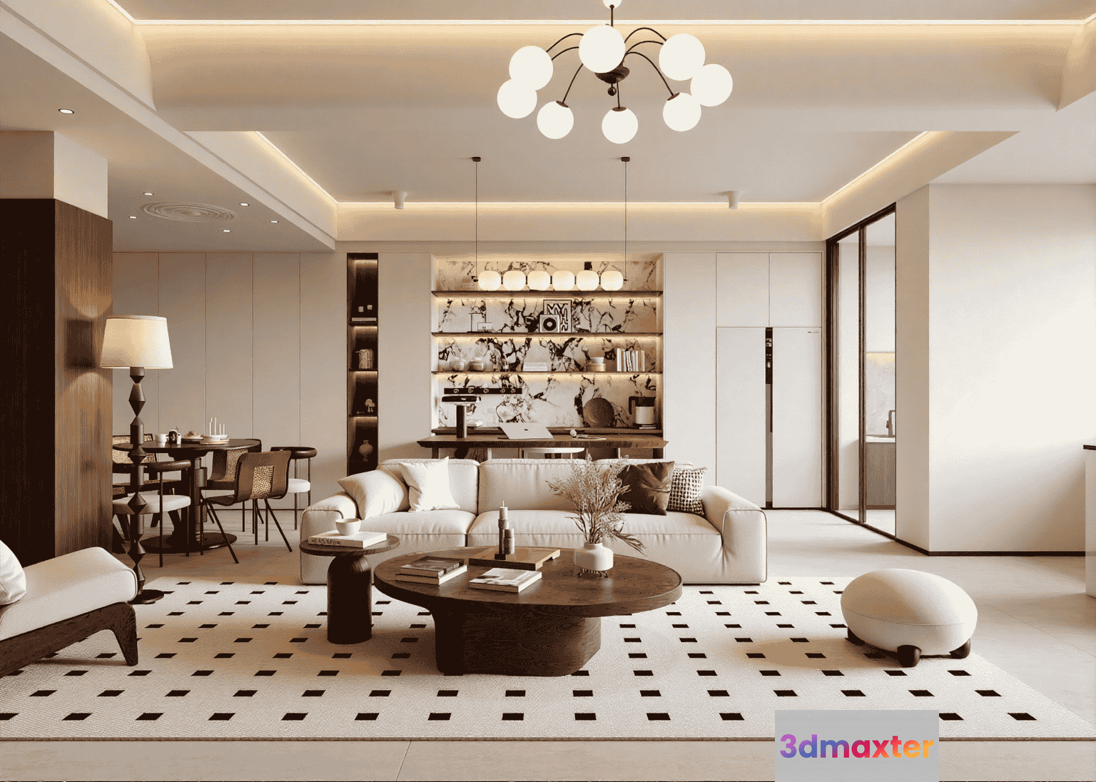 Modern Living Room 3D Model - 15872 - VRAY Render