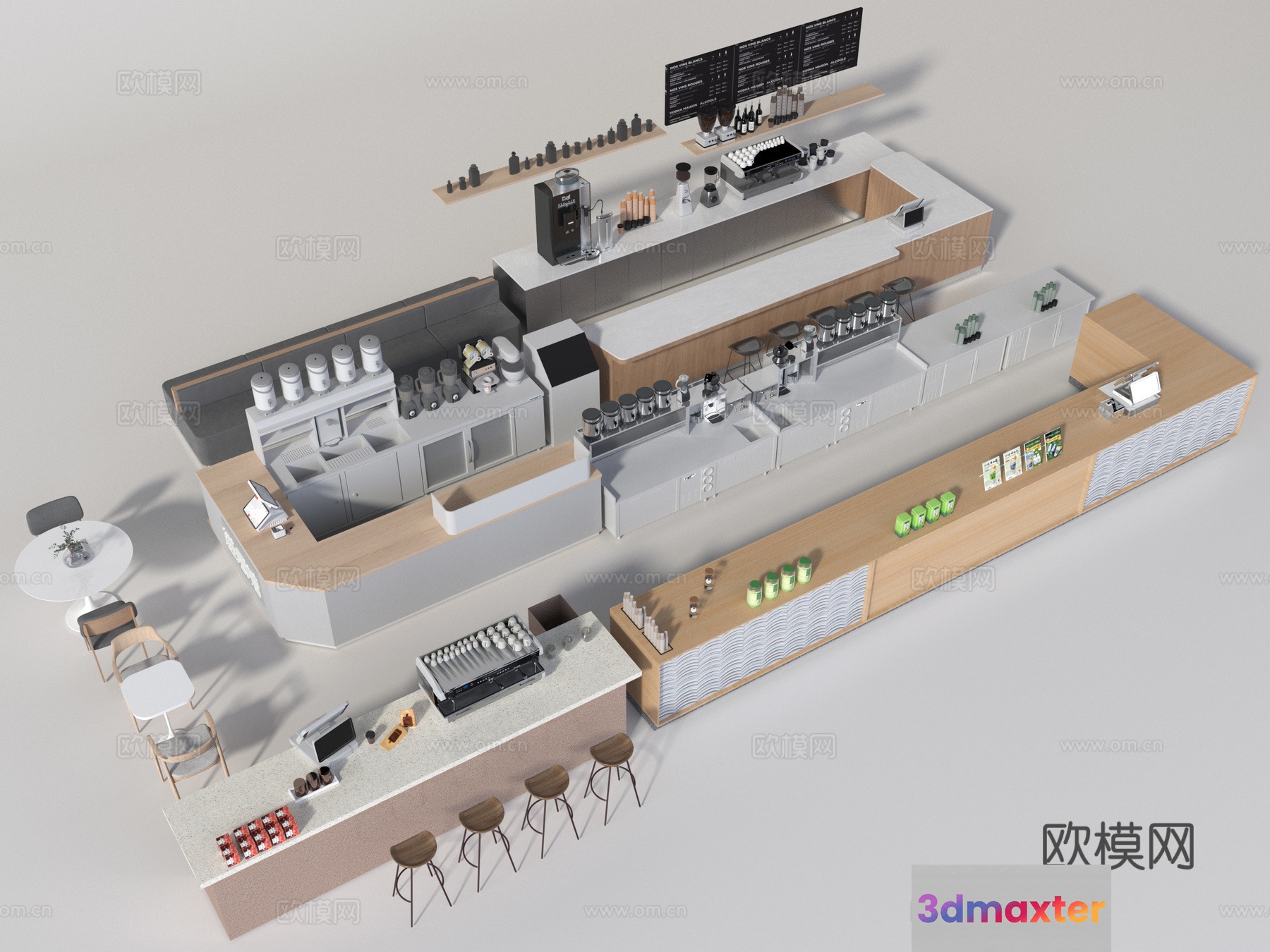Modern Coffee Shop Interior Design 3D Model - 17064 - VRAY Render