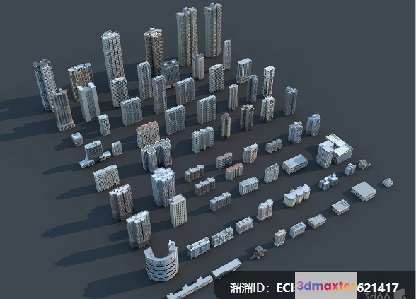 3D Cityscape With Buildings 3D Model - 270 - VRAY Render