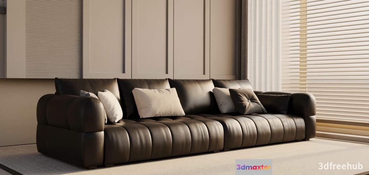 Modern Brown Leather Couch 3D Model - 23262 - VRAY Render