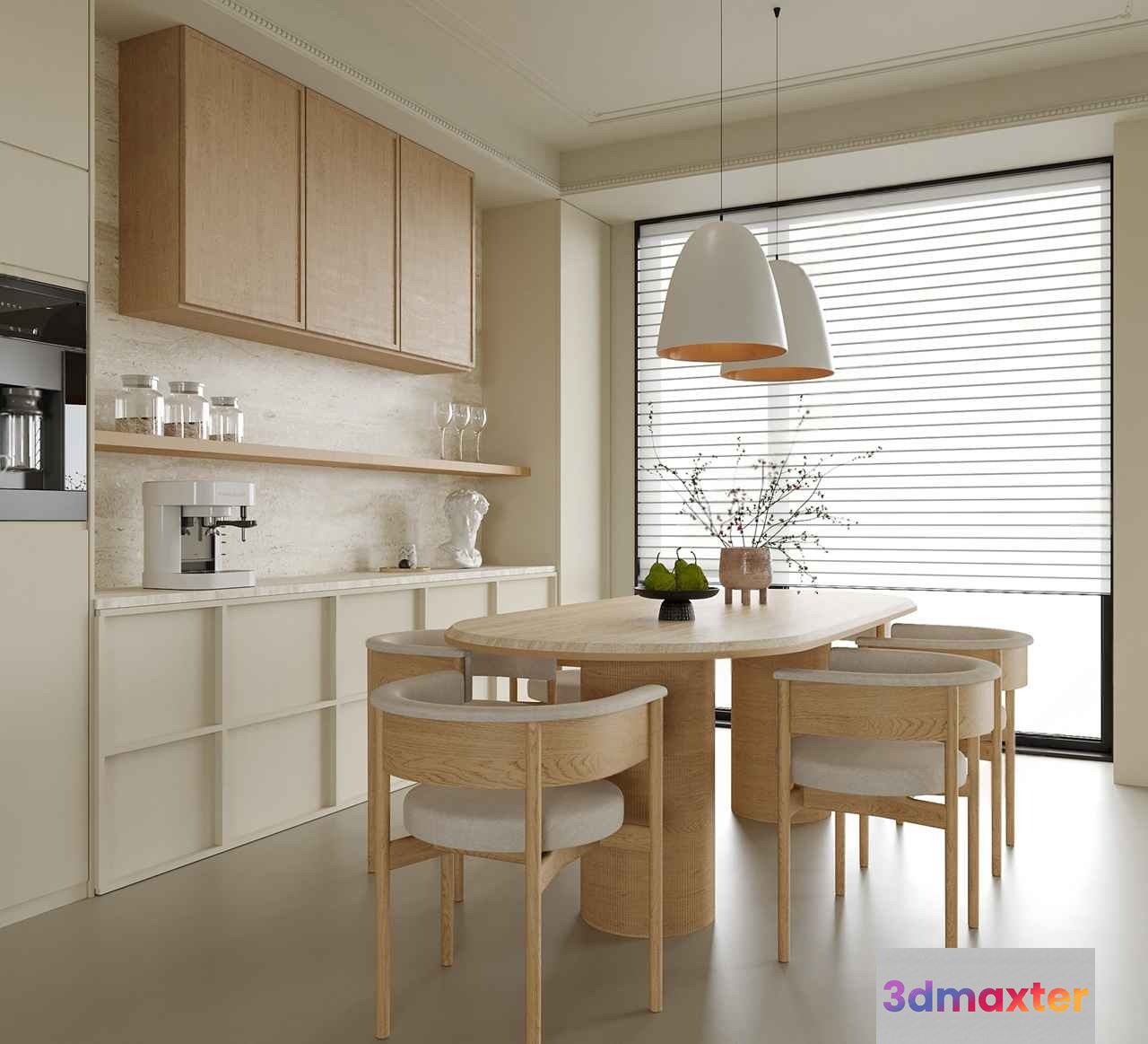 Modern Minimalist Dining Room 3D Model - 3851 - VRAY Render