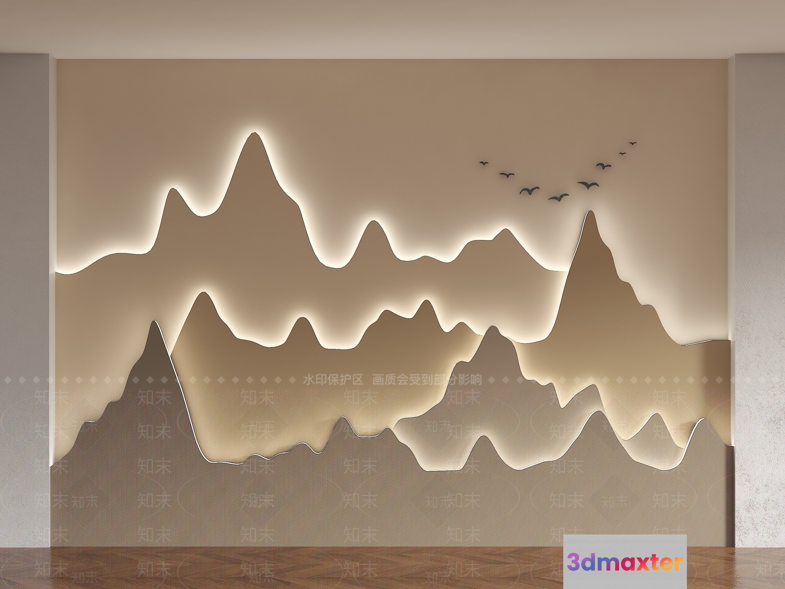 A Mountain Range With Birds Flying Over It 3D Model - 15753 - VRAY Render