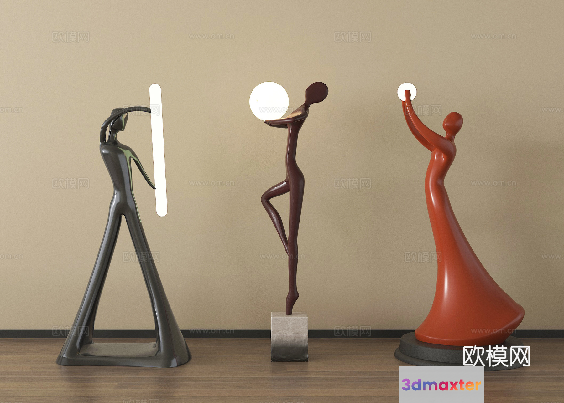 Three Abstract Statues 3D Model - 8141 - VRAY Render