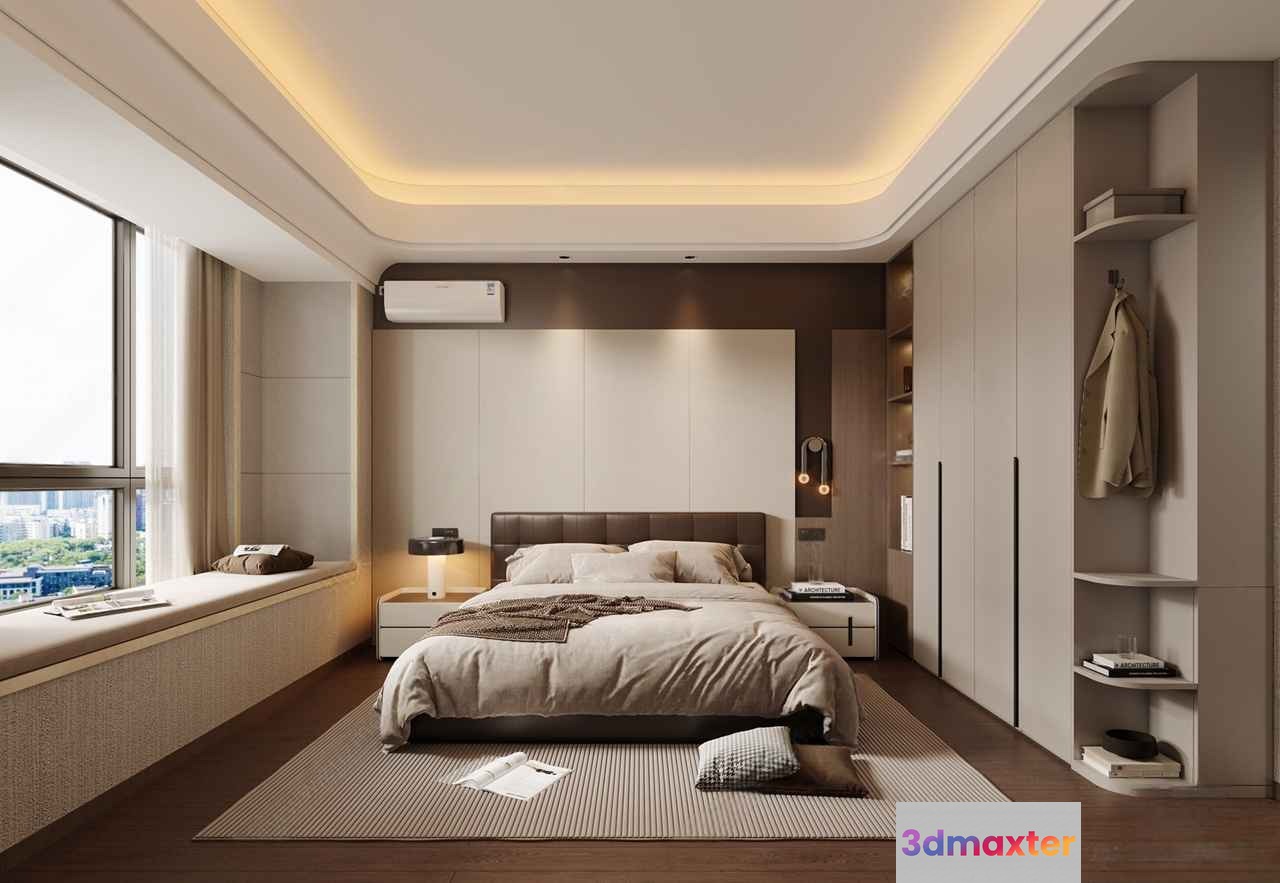Modern Minimalist Bedroom 3D Model - 10557 - VRAY Render