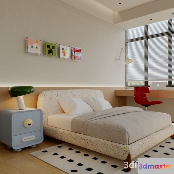 Modern Minecraft Bedroom 3D Model - 5533 - VRAY Render