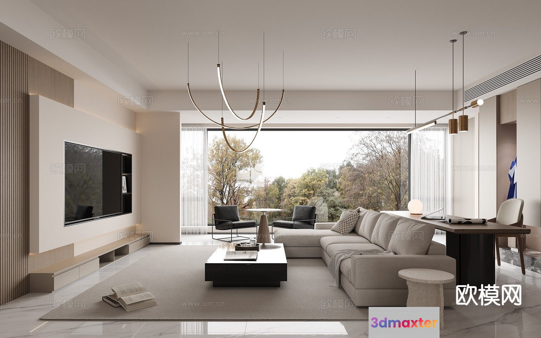 A Modern Living Room With A Neutral Color Scheme 3D Model - 18246 - VRAY Render