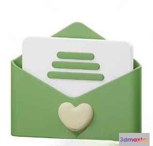 Green Envelope With Heart 3D Model - 16224 - VRAY Render