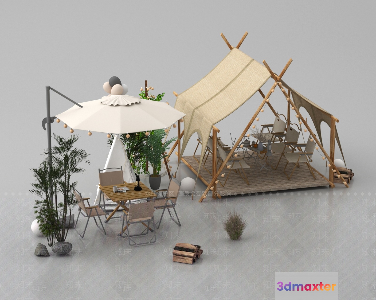A Modern Outdoor Setting 3D Model - 1052 - VRAY Render